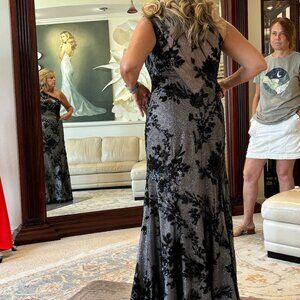 Formal one shoulder gown, size 12, bust size 36C, black lace with sparkle lining
